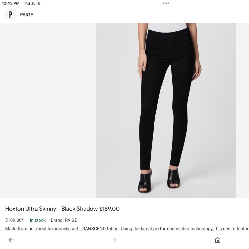 PAIGE Hoxton Ultra Skinny Jeans in Black Shadow